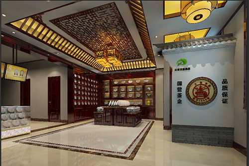 石碣镇古朴典雅的中式茶叶店大堂设计效果图