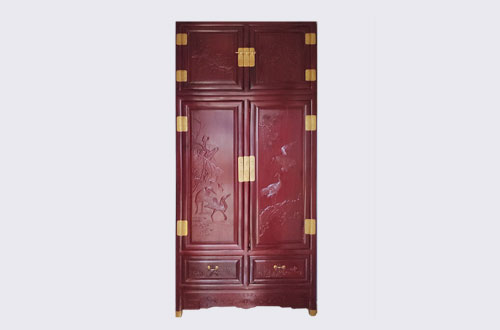 石碣镇高端中式家居装修深红色纯实木衣柜