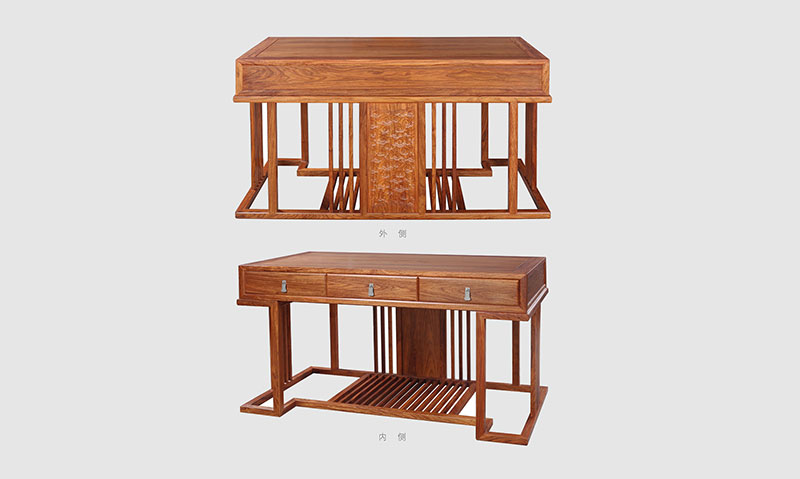 石碣镇 别墅中式家居书房装修实木书桌效果图